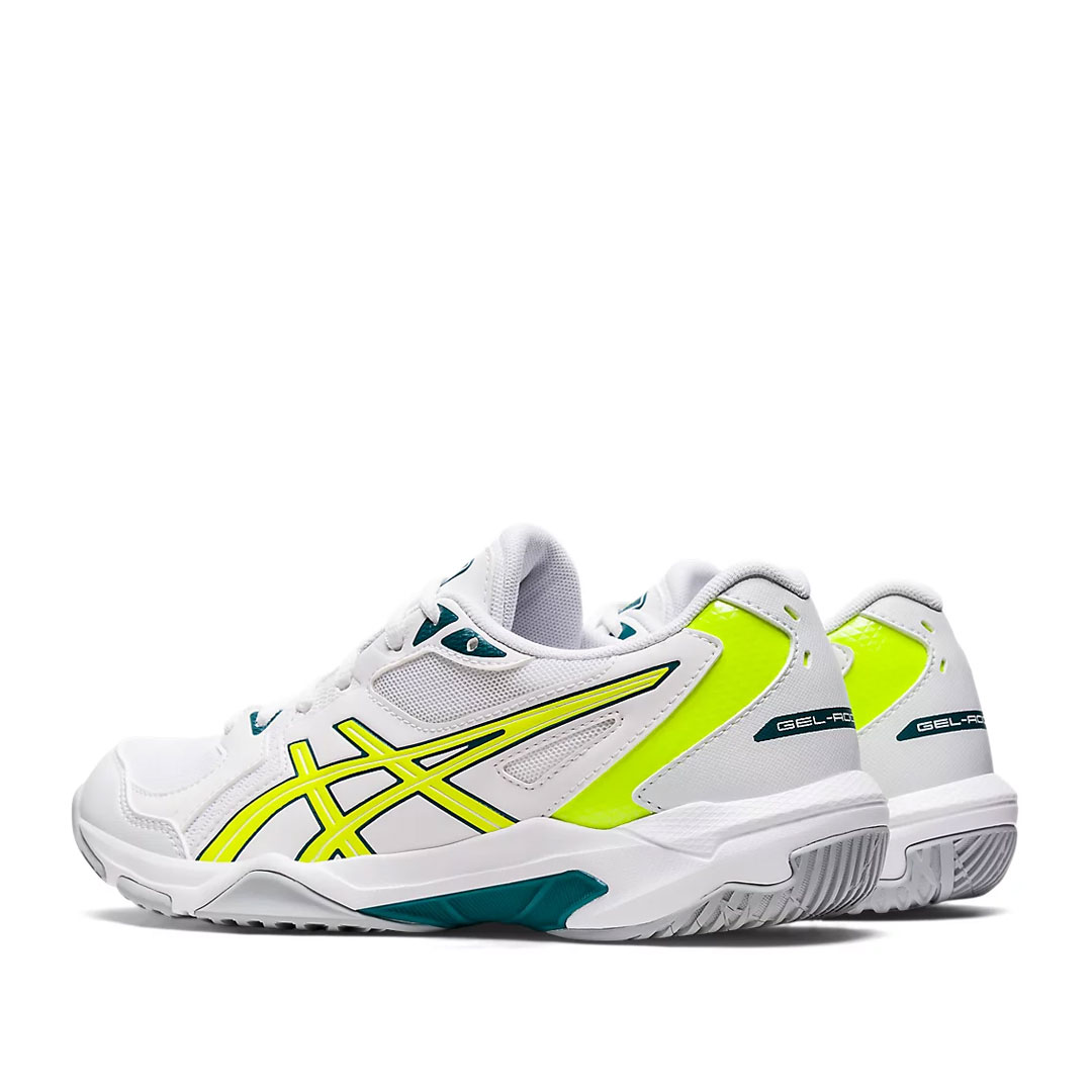 Tenis Asics Gel Rocket 10 Blanco Amarillo seguridad