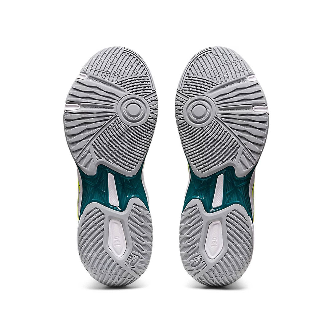 Tenis Asics Gel Rocket 10 Blanco Amarillo seguridad