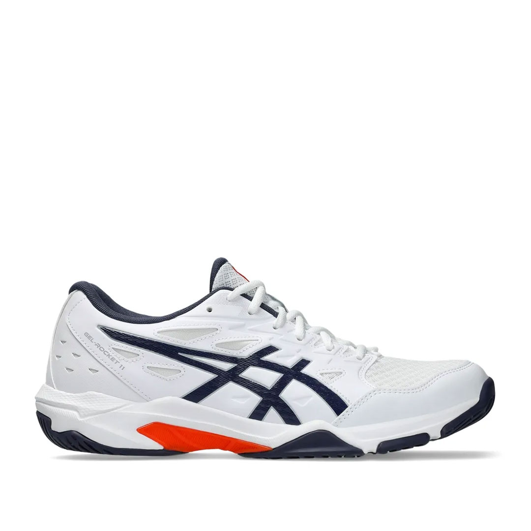 Tenis Asics Gel Rocket 11 Blanco Índigo Naranja
