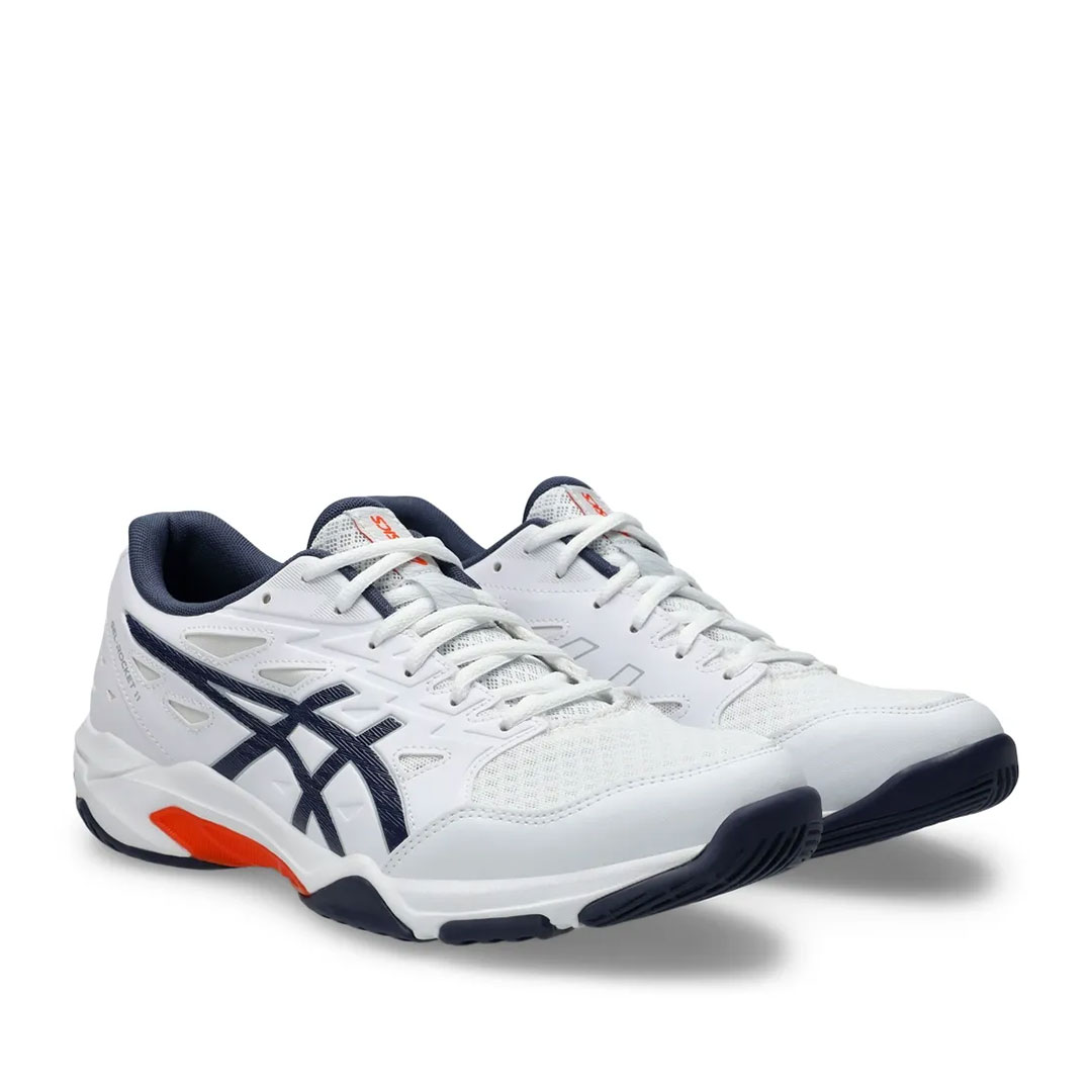 Tenis Asics Gel Rocket 11 Blanco Índigo Naranja