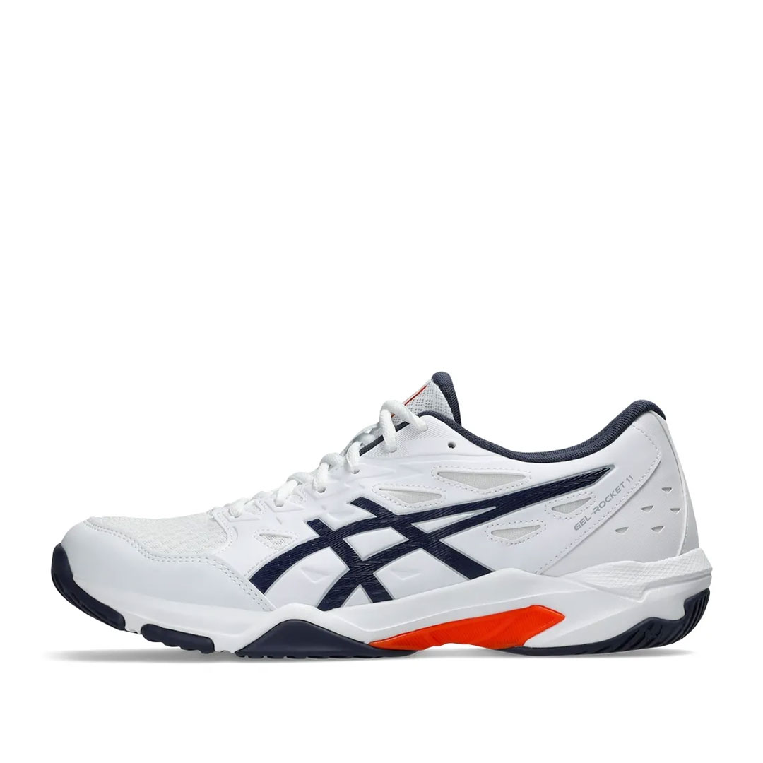 Tenis Asics Gel Rocket 11 Blanco Índigo Naranja
