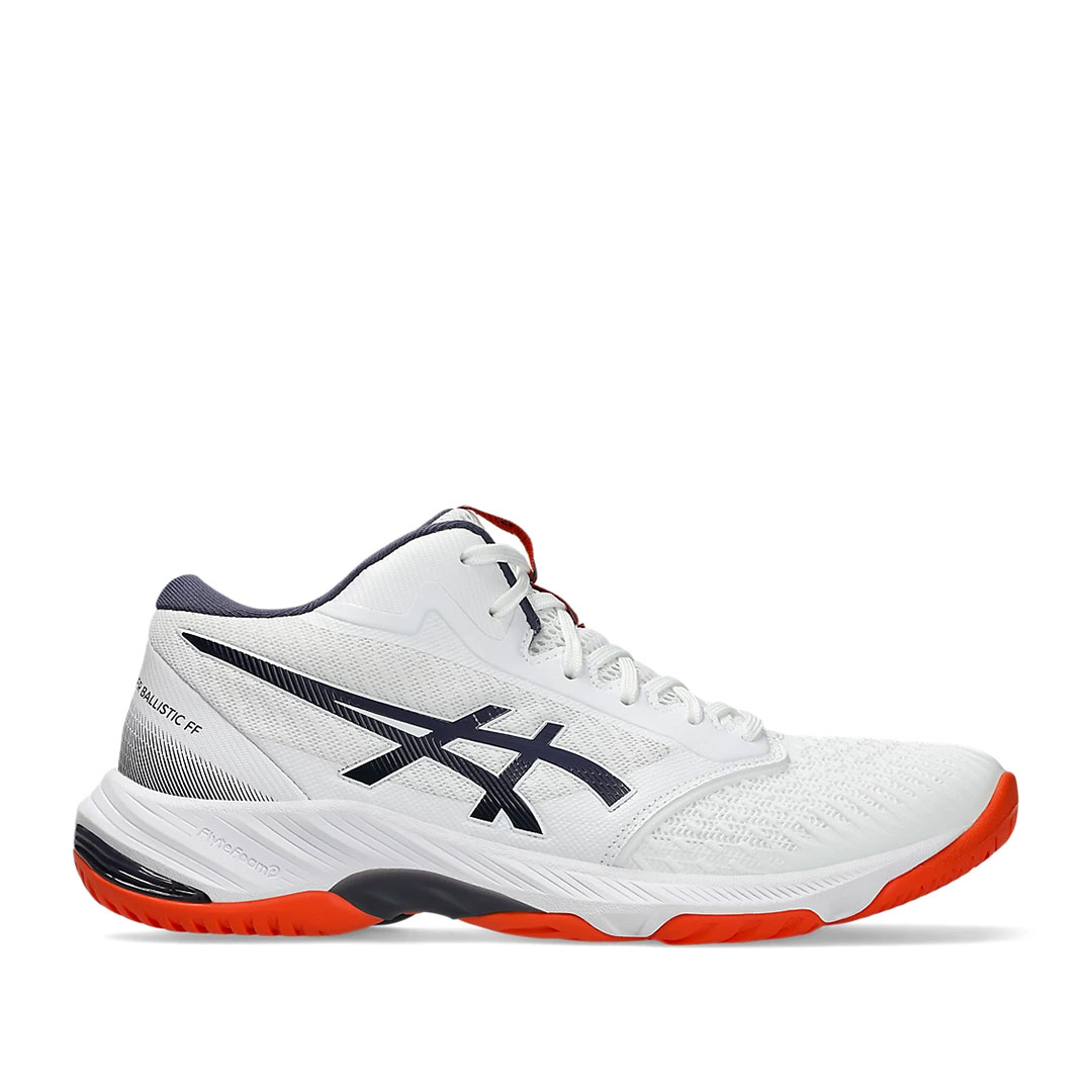 Tenis Asics Netburner Ballistic FF MT 3 Blanco Índigo Naranja