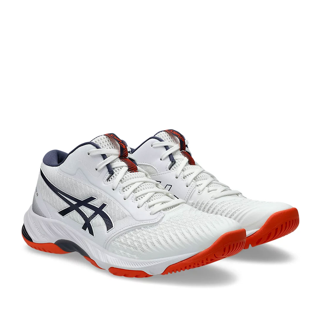 Tenis Asics Netburner Ballistic FF MT 3 Blanco Índigo Naranja