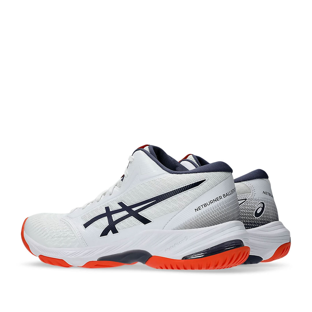 Tenis Asics Netburner Ballistic FF MT 3 Blanco Índigo Naranja