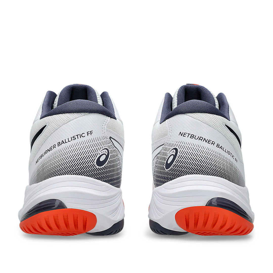 Tenis Asics Netburner Ballistic FF MT 3 Blanco Índigo Naranja