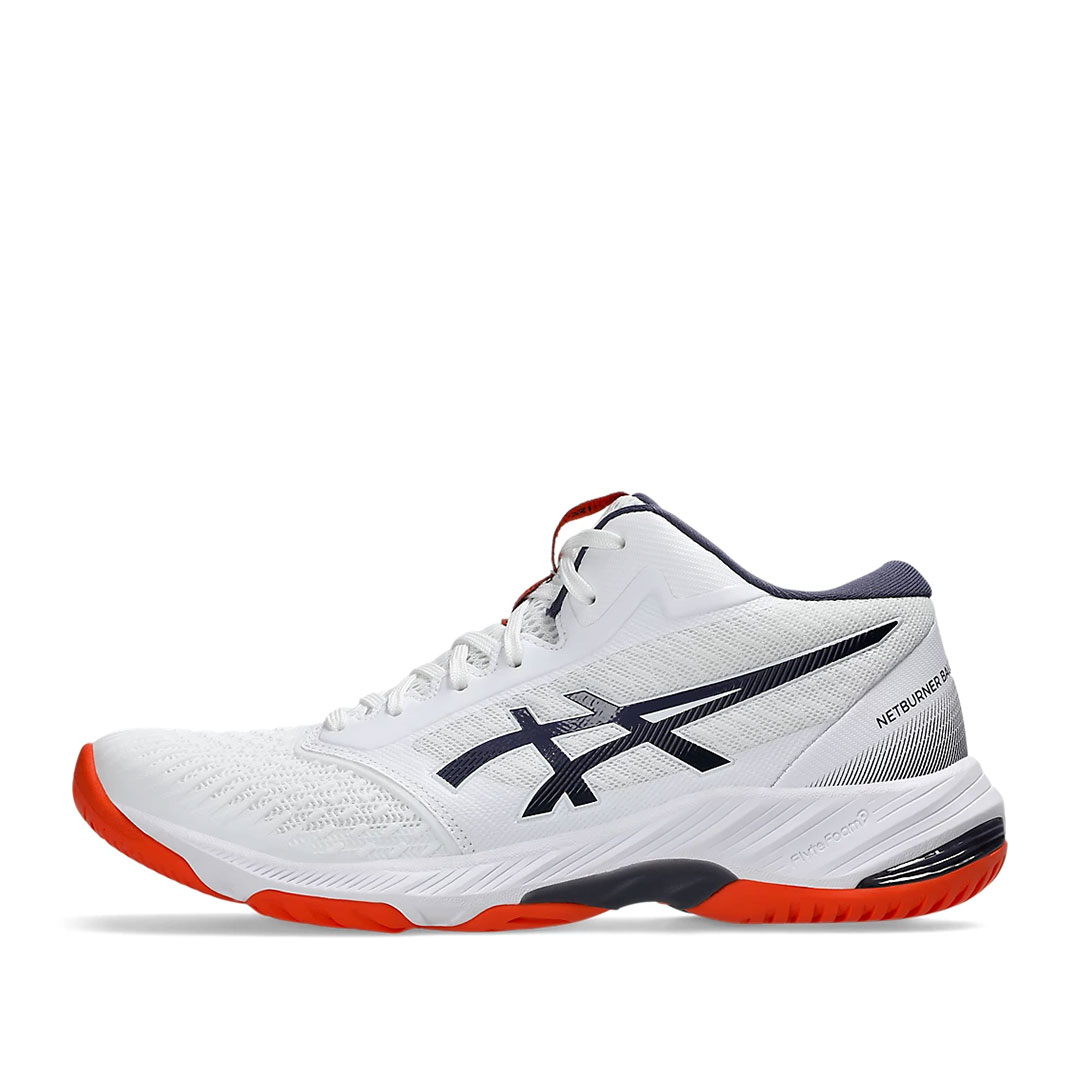 Tenis Asics Netburner Ballistic FF MT 3 Blanco Índigo Naranja